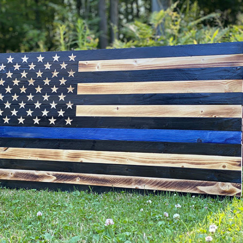 Thin Blue Line Wooden Flag